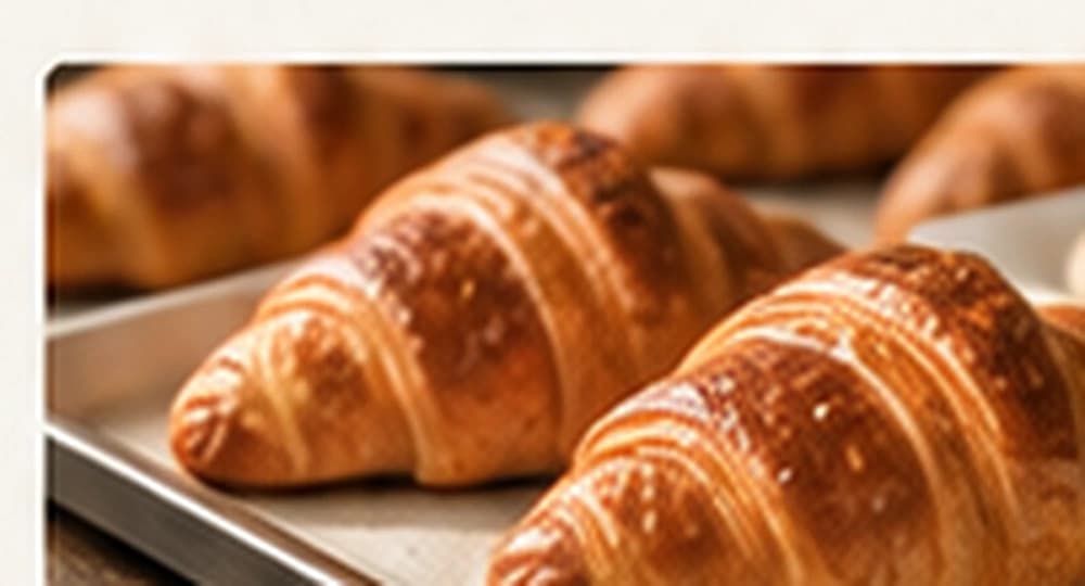 Croissants recién horneados en una bandeja